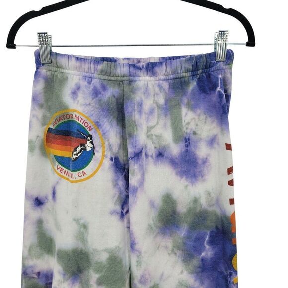 Aviator Nation Hamptons Sweatpants Sz S Logo Tie-Dye Cloud Purple Spell Out - Picture 5 of 13